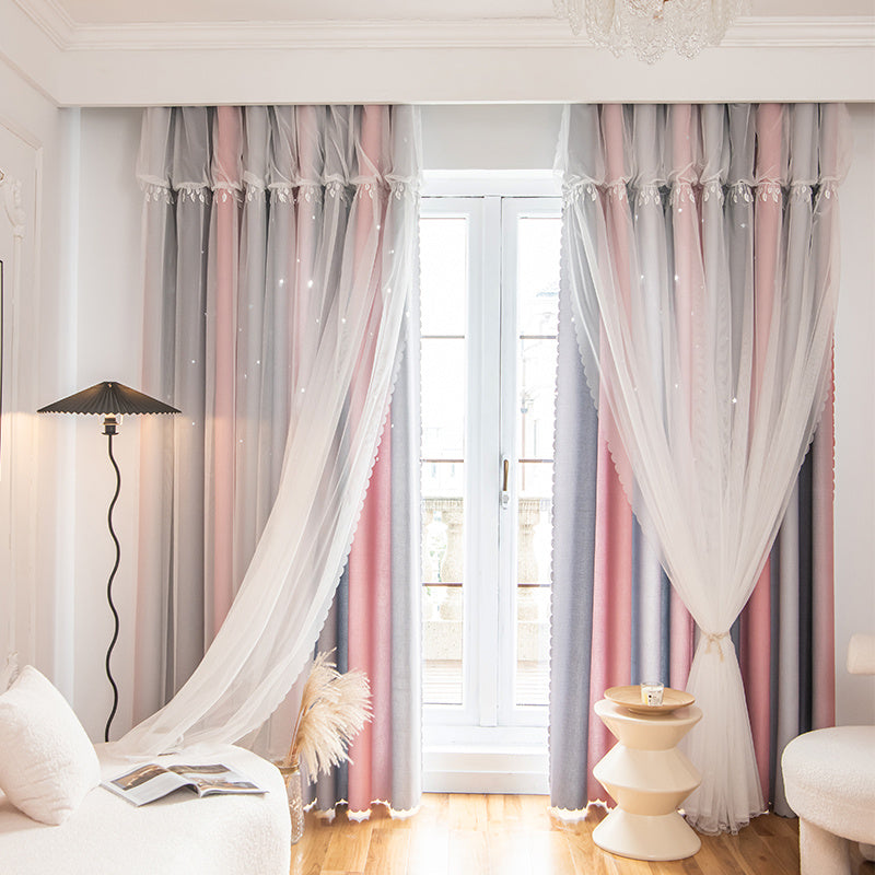 Blackout Curtains with Lace Sheer Tieback for Living Room and Bedroom Double-Layer Light Blocking