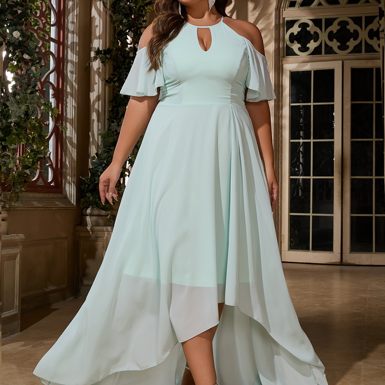 Plus Size Women's Chiffon Maxi Dress Light Mint Green Formal Gown Bridesmaid Wedding