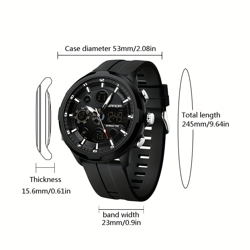 Men's Sports Watch Quartz Chronograph Water-Resistant 5ATM with Date Display and Silicone Strap