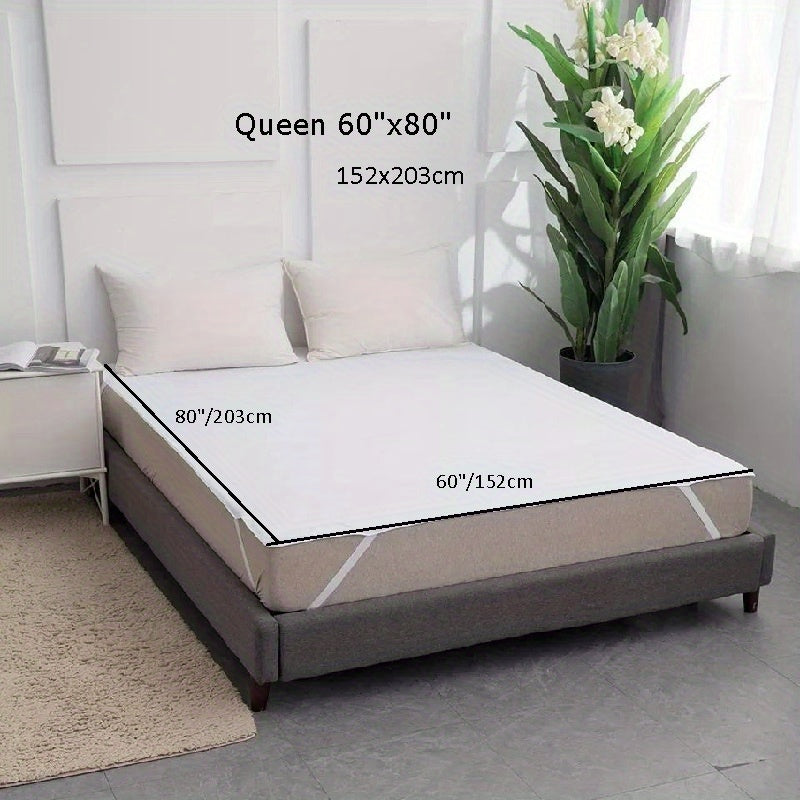 White Waterproof Mattress Protector Breathable Polyester Jersey Dust-Proof Machine Washable with Elastic Bands