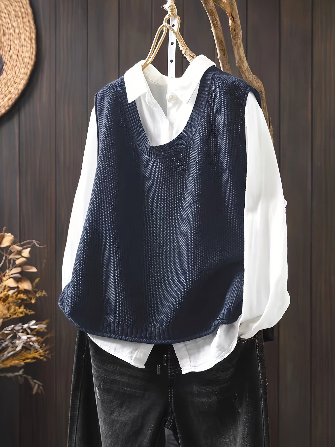 Plus-Size Solid Color Knit Vest with Button Back for Casual Wear