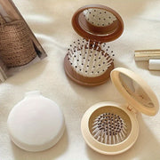 Travel Hairbrush with Mirror Foldable Scalp Massaging Air Cushion Dry Hair