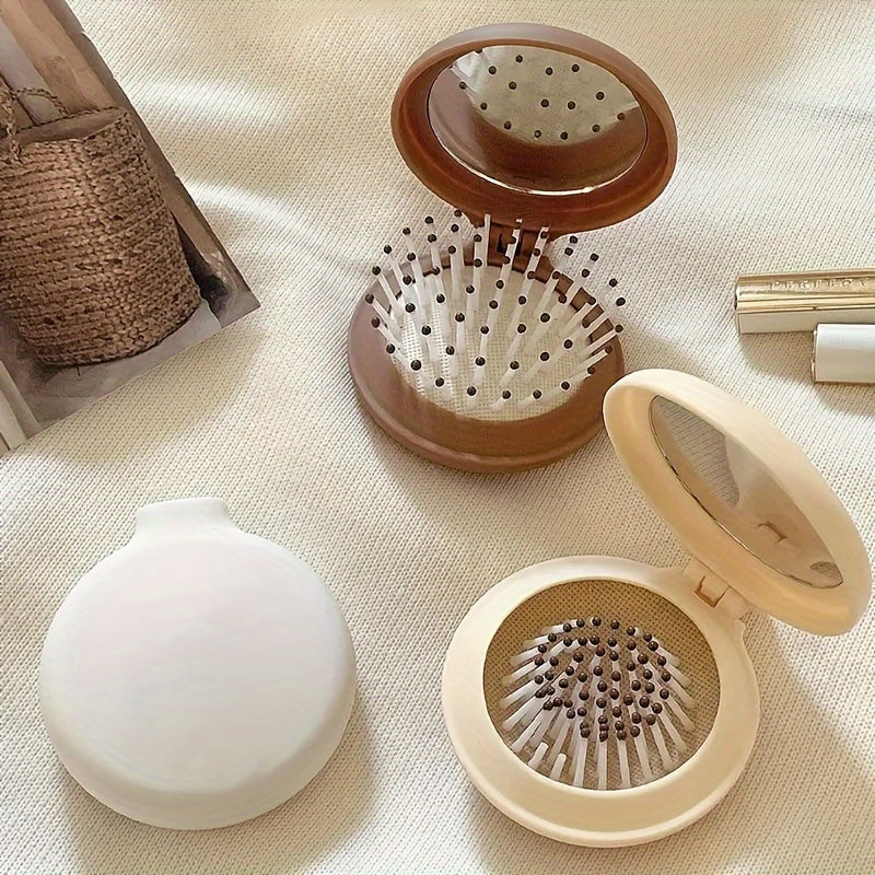 Travel Hairbrush with Mirror Foldable Scalp Massaging Air Cushion Dry Hair