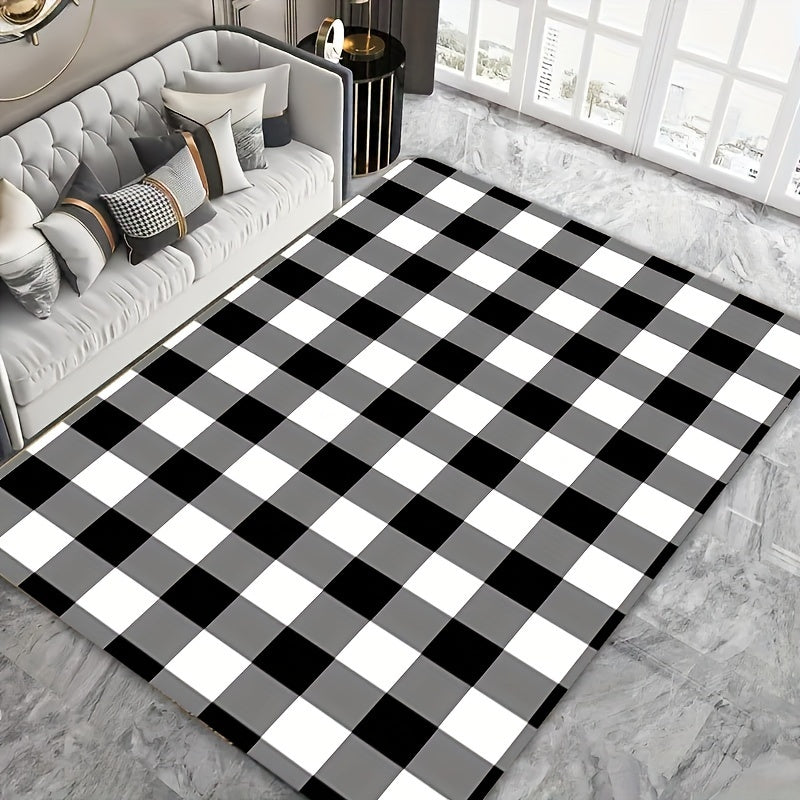 Black and White Buffalo Plaid Rug 8mm Thick Easy to Clean for Living Room Bedroom Bathroom