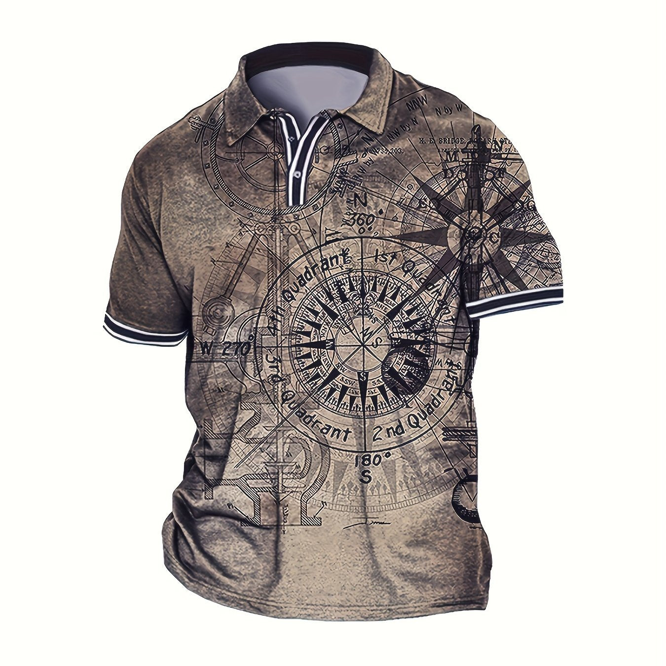 Plus Size Men’s 3D Compass Graphic Print Polo Shirt Summer Casual Loose Fit Polyester