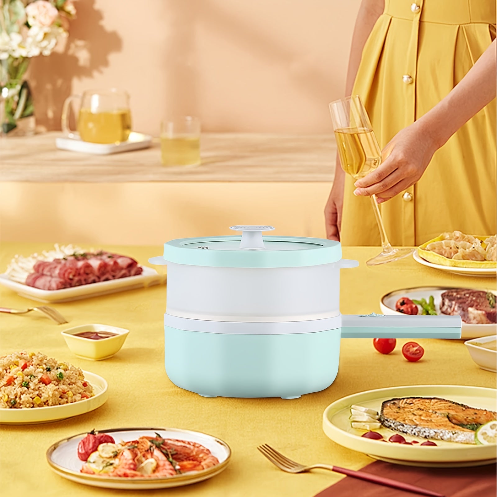 1.5L portativ elektr hotpoti, qotishma po'latdan yasalgan, qopqog'li, yotoqxona va uy uchun