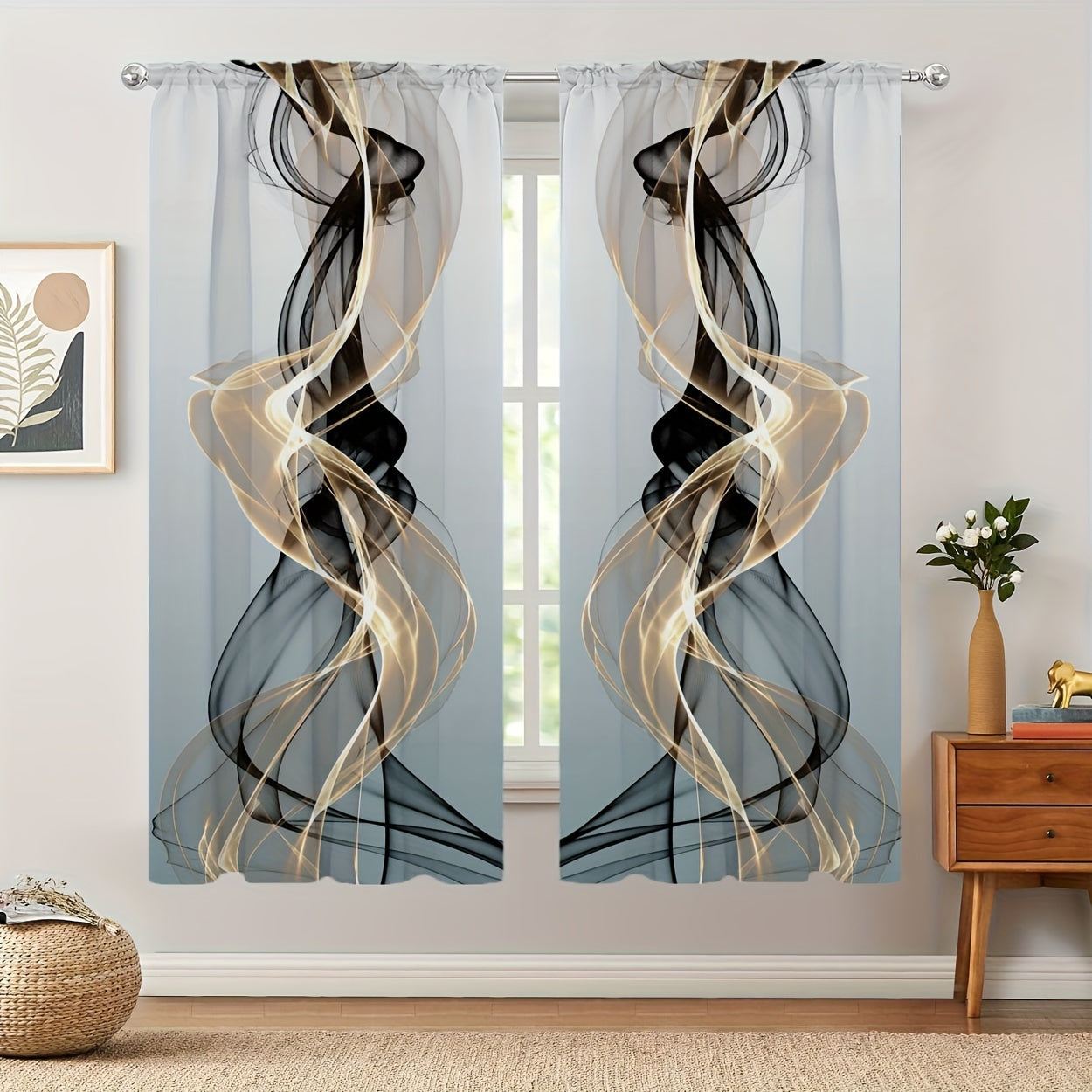 Set of 2 Modern Abstract Pattern Curtains for Bedroom Living Room Window Treatments