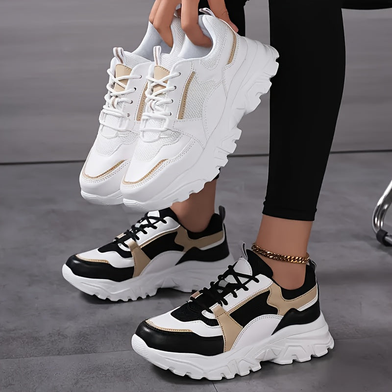 Women's Mesh Chunky Sneakers Casual Running Travel Black Gold