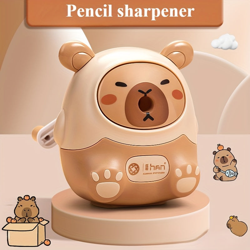 Kawaii Capybara Pencil Sharpener Brown Plastic 80x80x100mm for Kids and Office