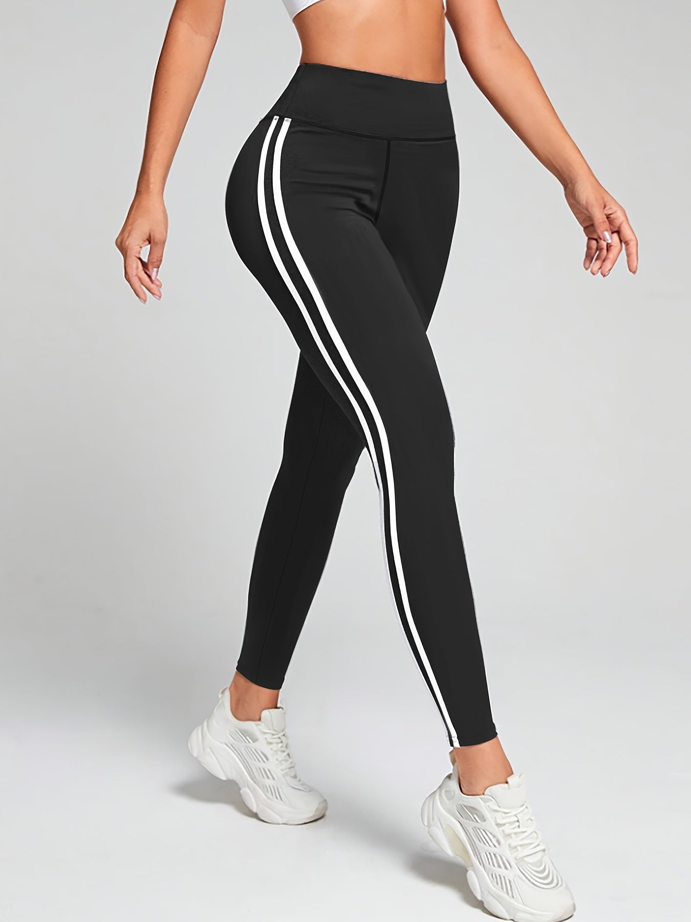 Plus Size Women's High Waist Running Leggings Polyester Spandex Stretchy Slim Fit Brown White