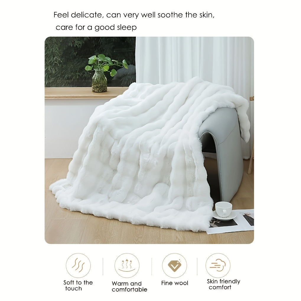 Faux Fur Blanket Double-Sided Tuscany-Inspired Thickened Cozy All-Season Sofa Throw