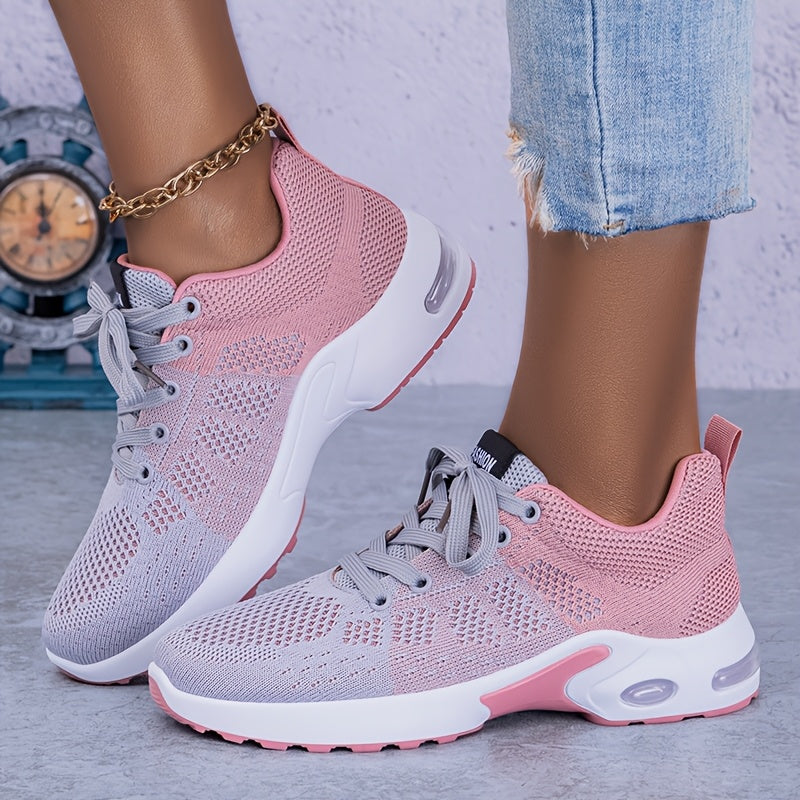 Women's Breathable Color-Blocked Knit Running Shoes for Casual Fitness