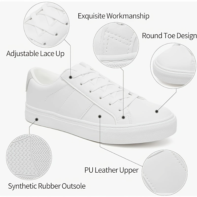 Women's Casual Shoes White Lightweight Low Top Lace-Up Rubber Toe Caps