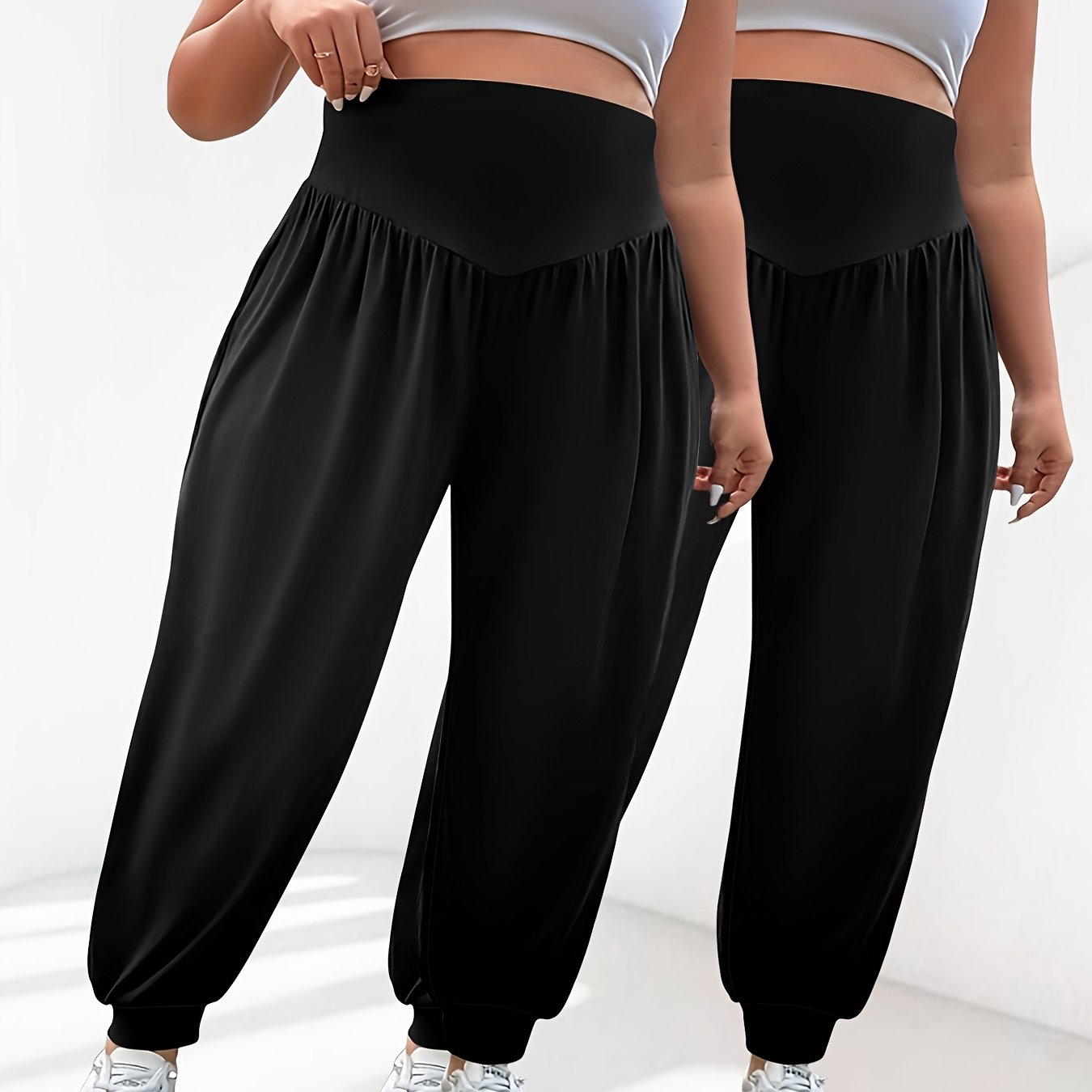 Plus Size High Waist Lantern Pants Stretchy Wide Leg Spring Summer Fall
