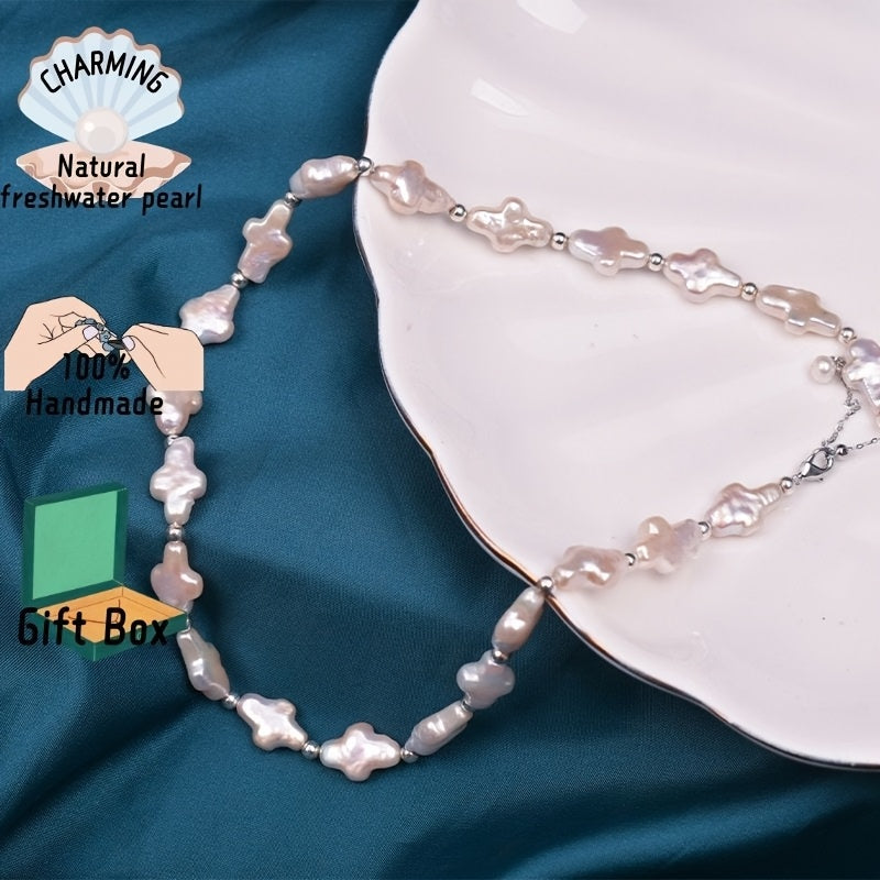 Silver Cross Pendant Necklace with Freshwater Baroque Pearl