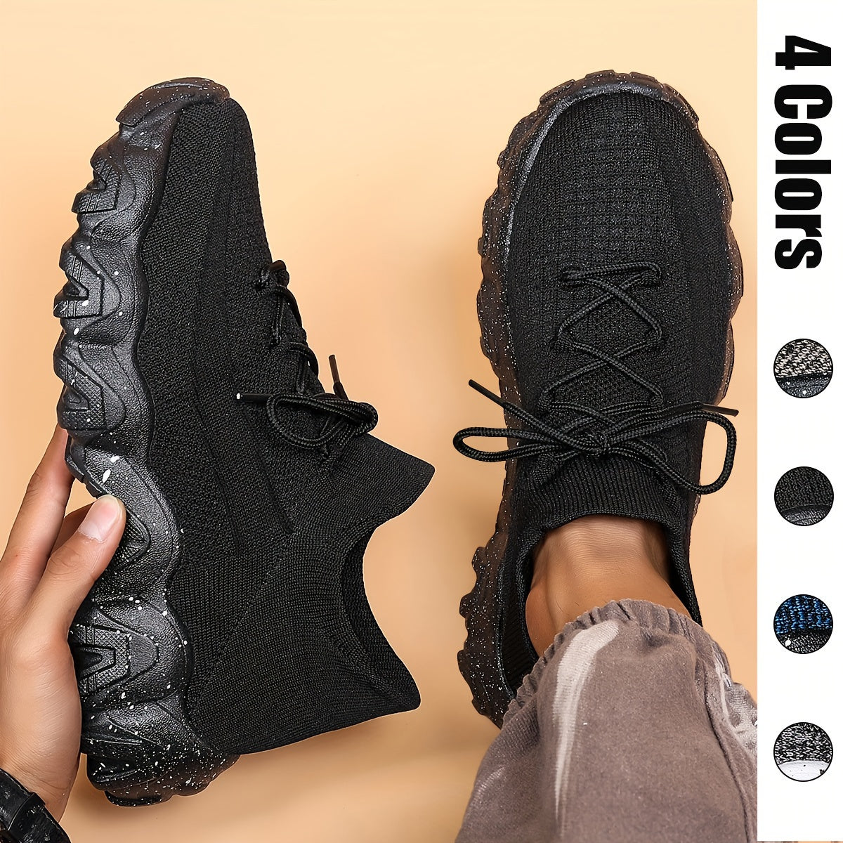 Men's Geometric Pattern Sports Sneakers Breathable Fabric Low Top Casual Running Shoes