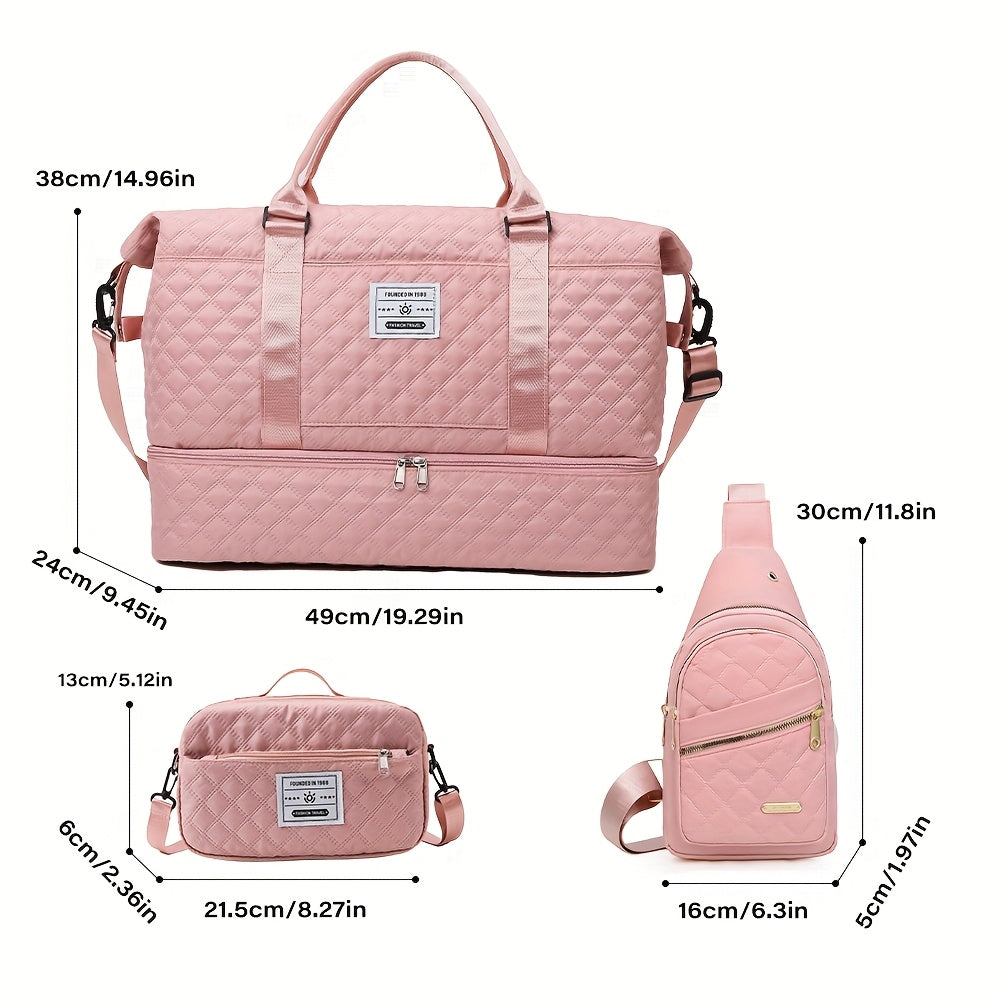 Polyester Travel Bag Set with Shoe Compartment for Men and Women Black Beige Pink Royal Blue