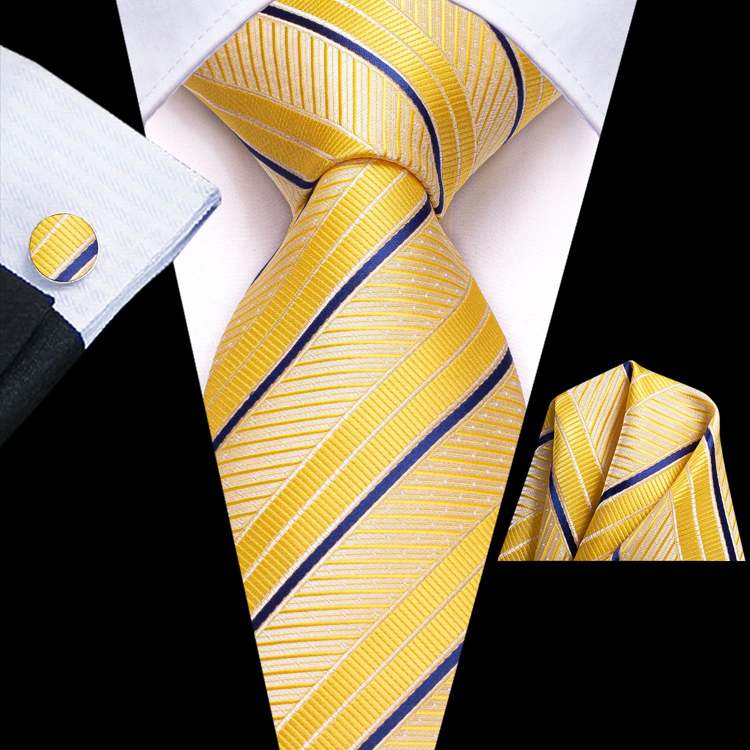 Striped Necktie Set with Cufflinks for Business, Parties, Weddings