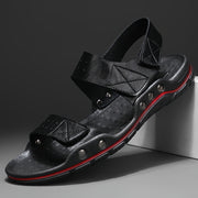 Men's Plus Size Solid Color PU Sandals with Hook-and-Loop Closure Rubber Sole