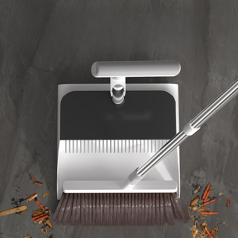 Multi-Surface Push Broom and Dustpan Set with Self-Cleaning Teeth