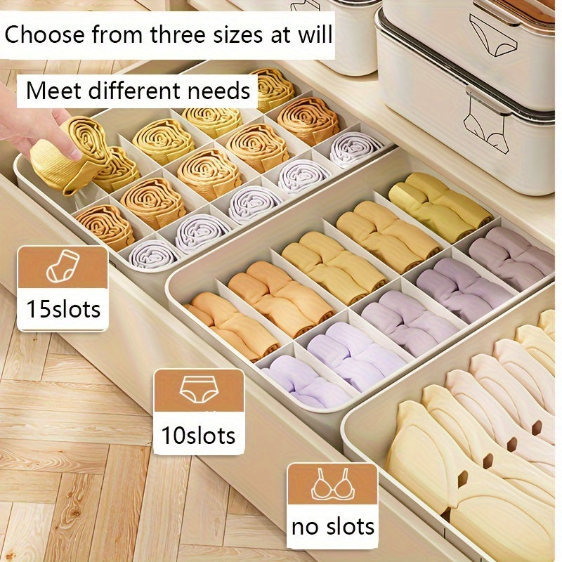 3 ta ichki kiyim saqlash qutisi to'plami, 10/15 ta tashkilotchilar bilan, brass, paypoqlar va ichki kiyimlar uchun, oq rangda