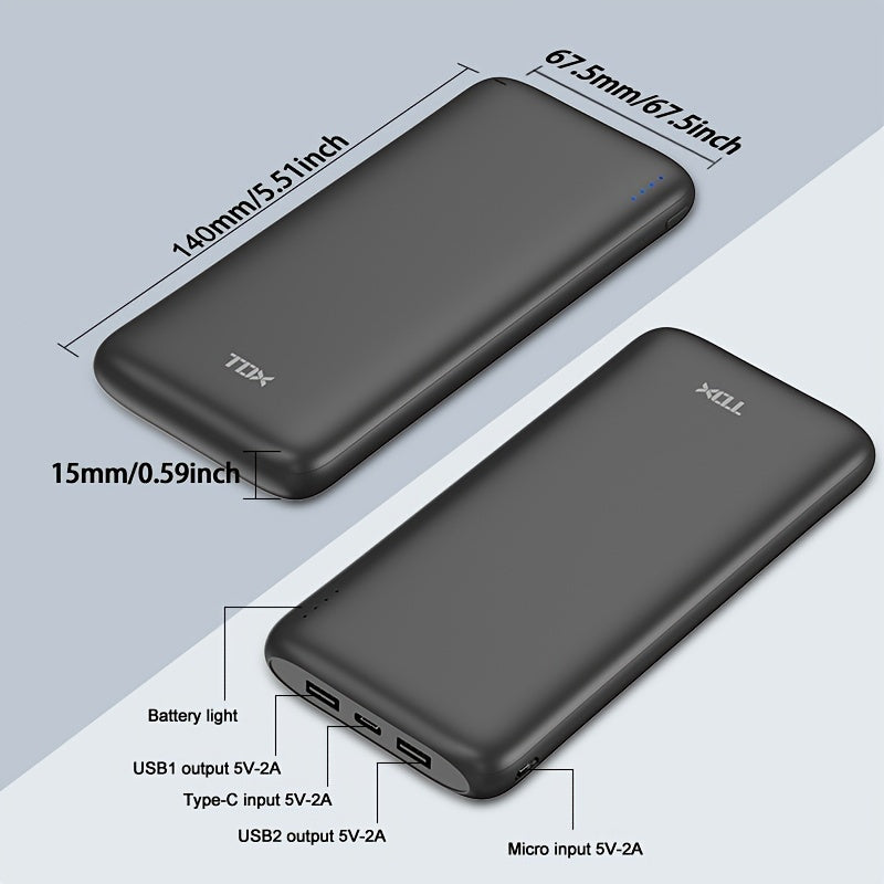 Portable 10000mAh Power Bank for iPhone, Samsung, Android Devices