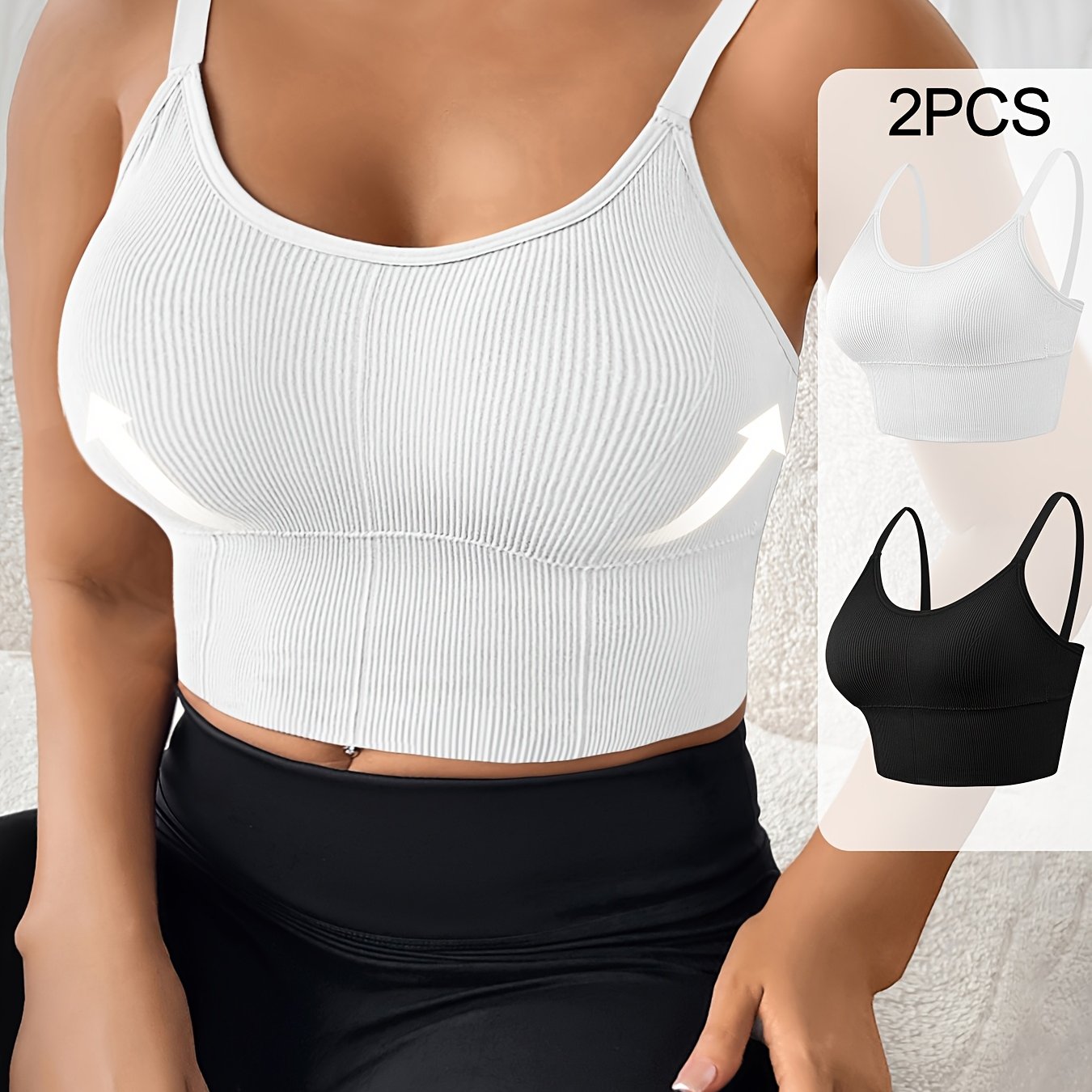 Plus Size Sports Bras Pack Nylon Spandex Ribbed Backless Removable Pads