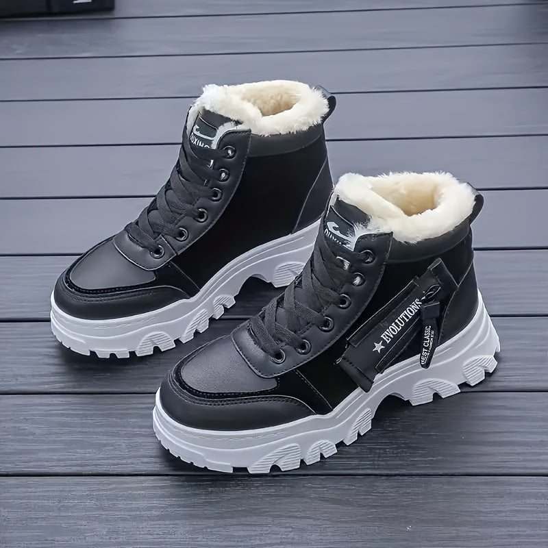 Women's Fleece-Lined Casual High-Top Sneakers Solid Color Lightweight