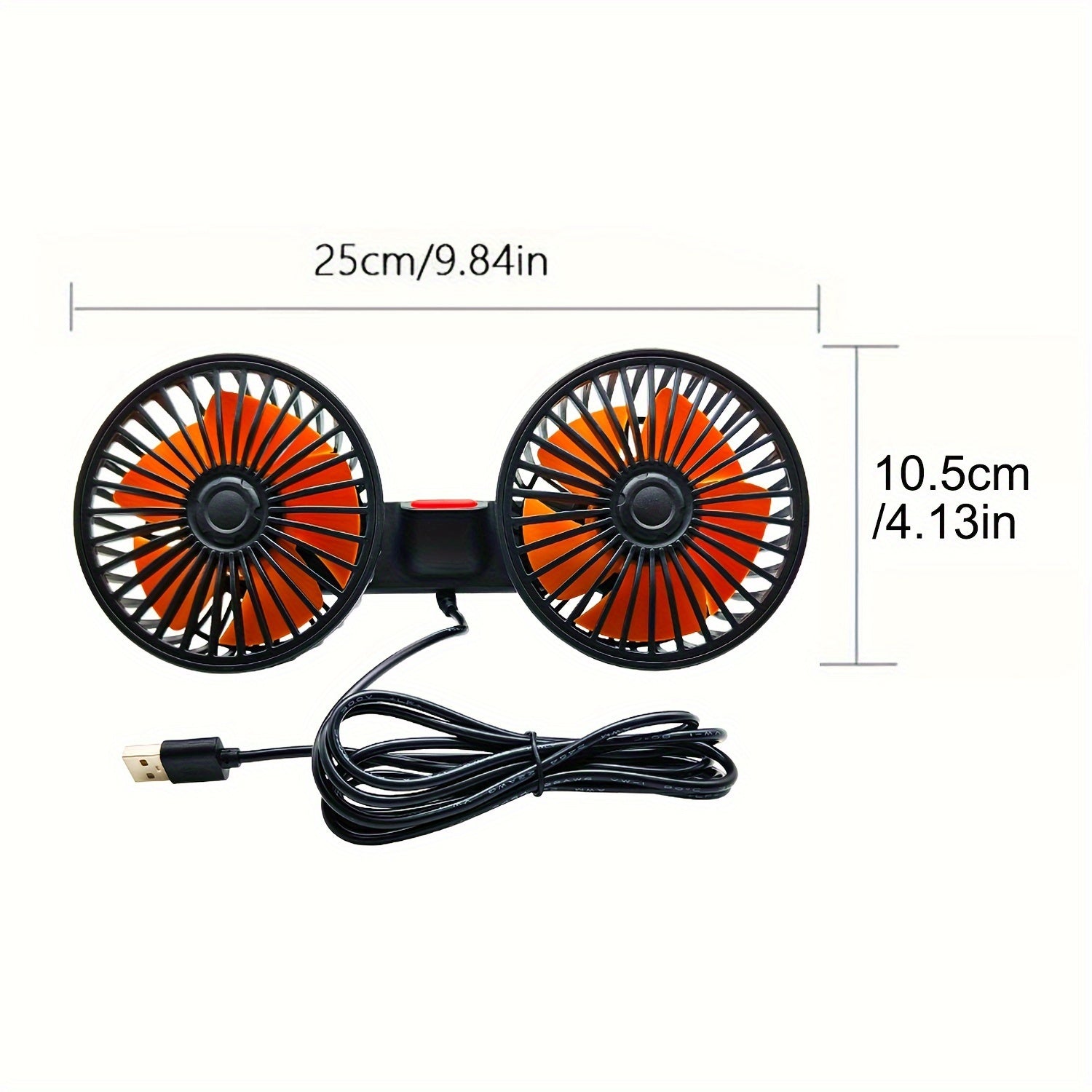 Car Fan Dual-Head Rear Air Circulator 3-Speed Adjustable 360° Rotation