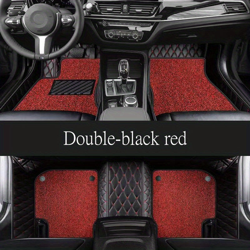 Car Floor Mats Tray Set Double Layer Black PU Leather for Sedan