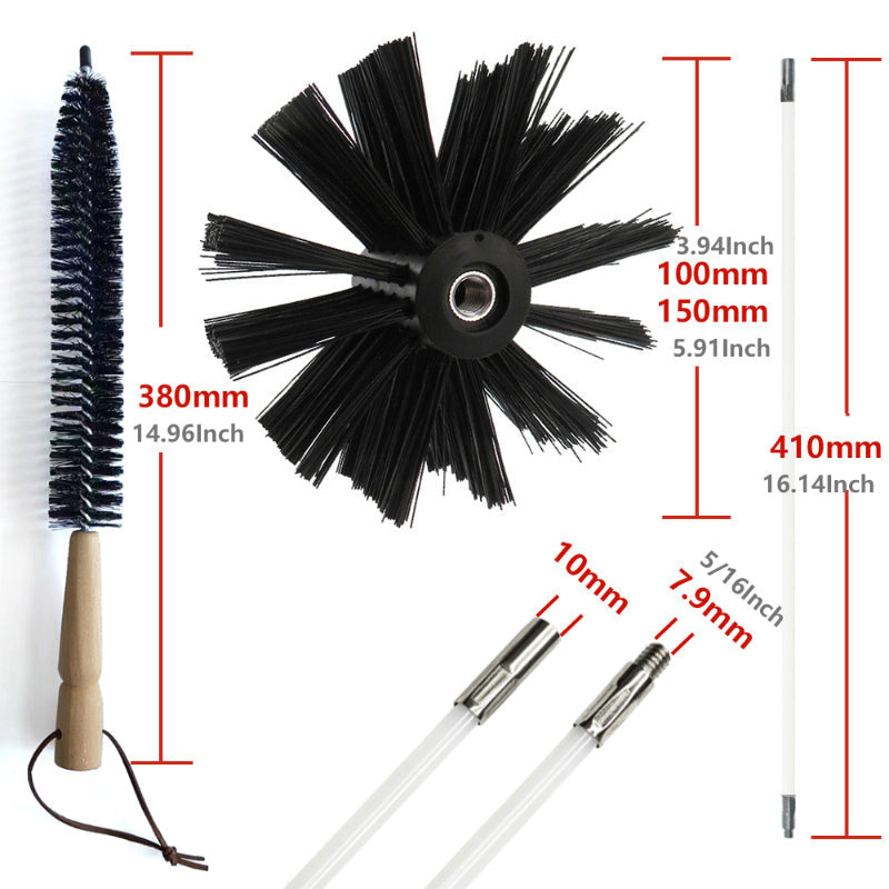 Chimney and Dryer Vent Cleaning Kit with 100mm Brush and 30ft Reach