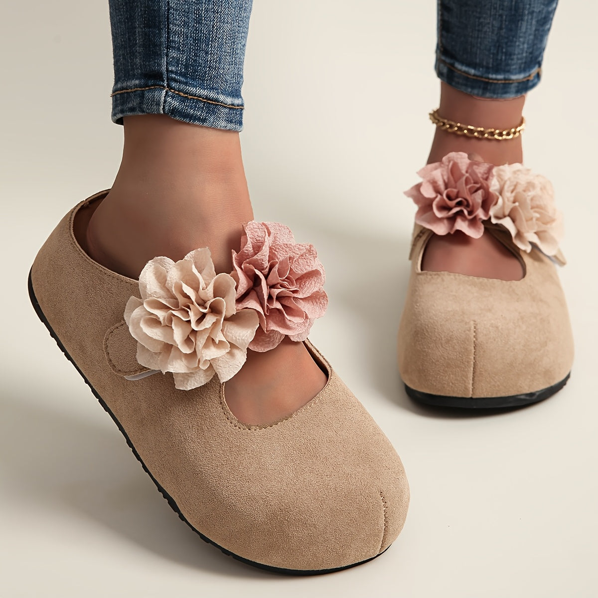 Women's Floral Platform Mules - Slip-On Loafers with Thick Sole in Pastel Pink