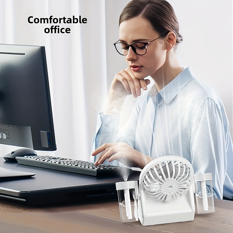 USB Rechargeable Portable Fan with 1200mAh Battery Adjustable Speeds Cooling Mist Digital Display