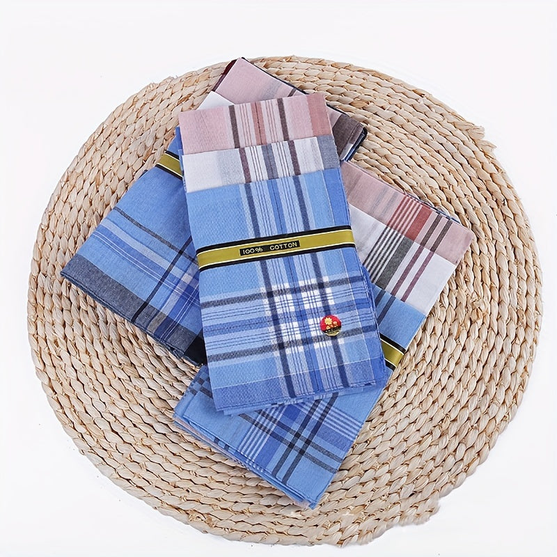 Set of 12 Men's Plaid Cotton Handkerchiefs Multipurpose Hand Towels Classic Accessories