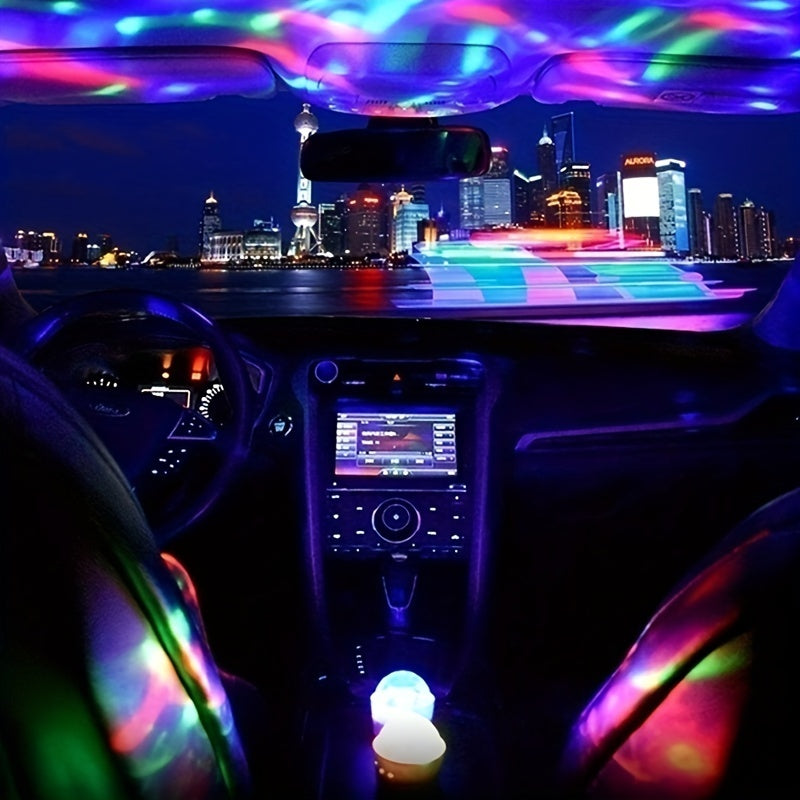Mini Voice-Controlled LED Party Light for Car, Rotating Disco Atmosphere