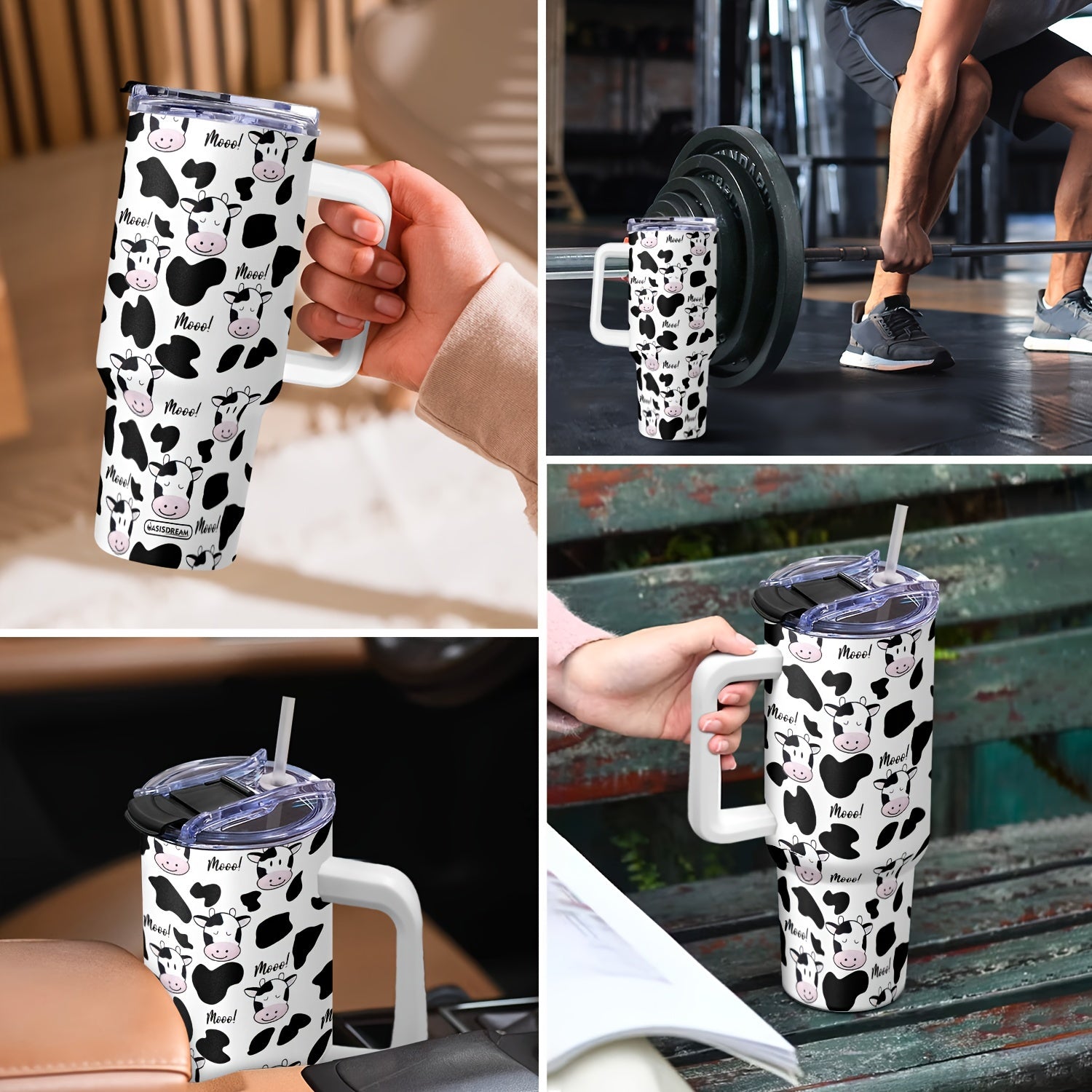 40oz Stainless Steel Tumbler with Cow Print Vacuum Insulated BPA Free Keeps Beverages Cold 48 Hours