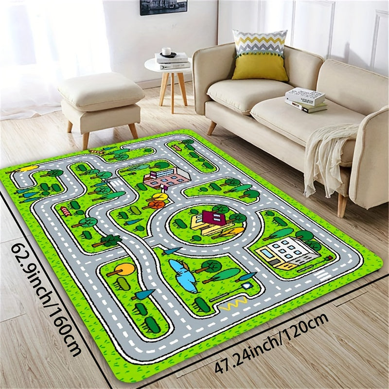 Cute Cartoon Pattern Play Area Rug Non-Slip Washable Floor Mat Multiple Sizes