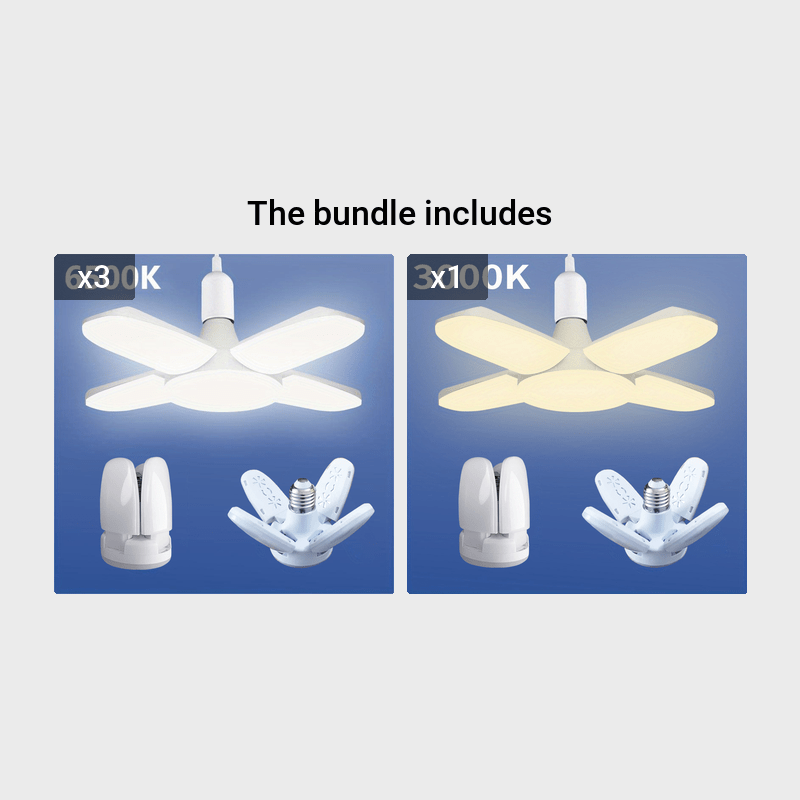 Small LED Folding Lamp with Four-Leaf Design 28W Bright Indoor Garage Lighting Adjustable Color Temperature