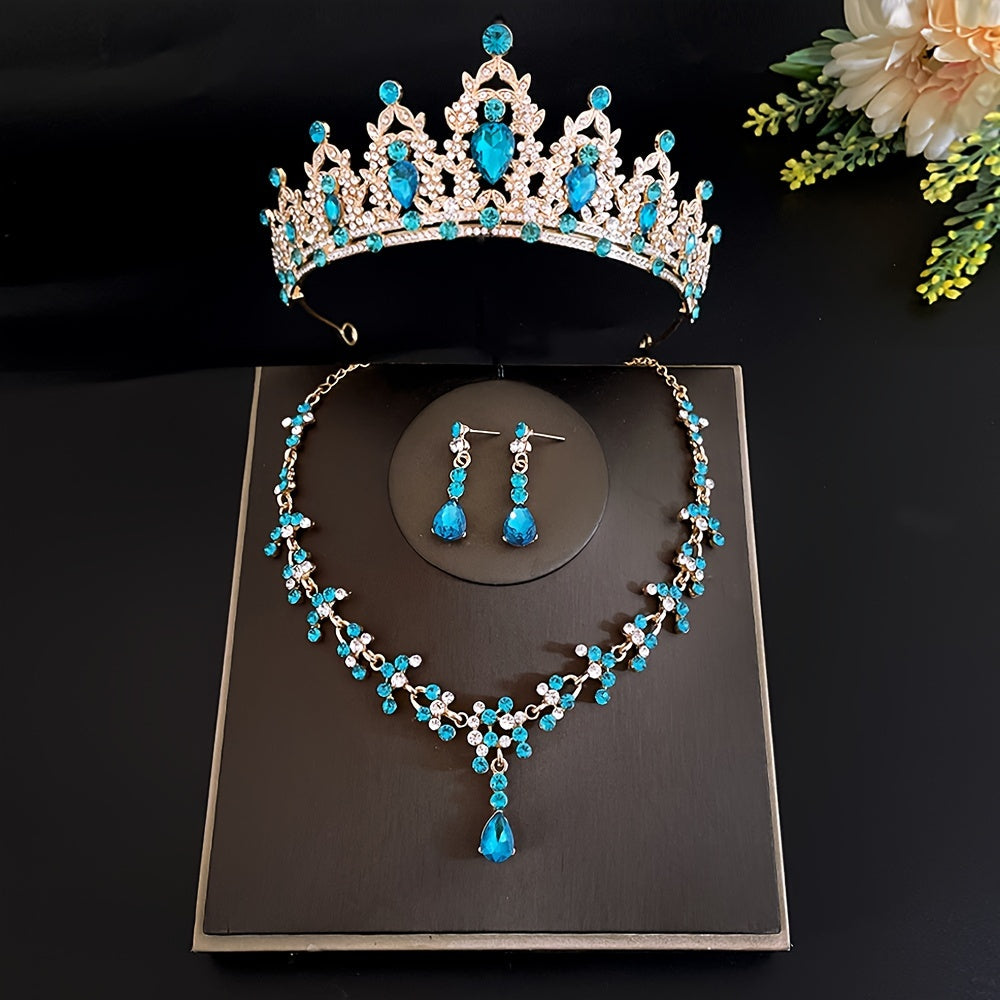 Women Bridal Jewelry Set Crystal Tiara Earrings Necklace for Weddings and Parties
