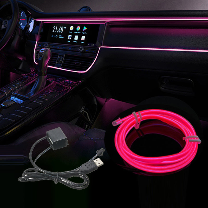 Tira de neón LED para interior de coche, luz ambiental flexible, decoración USB