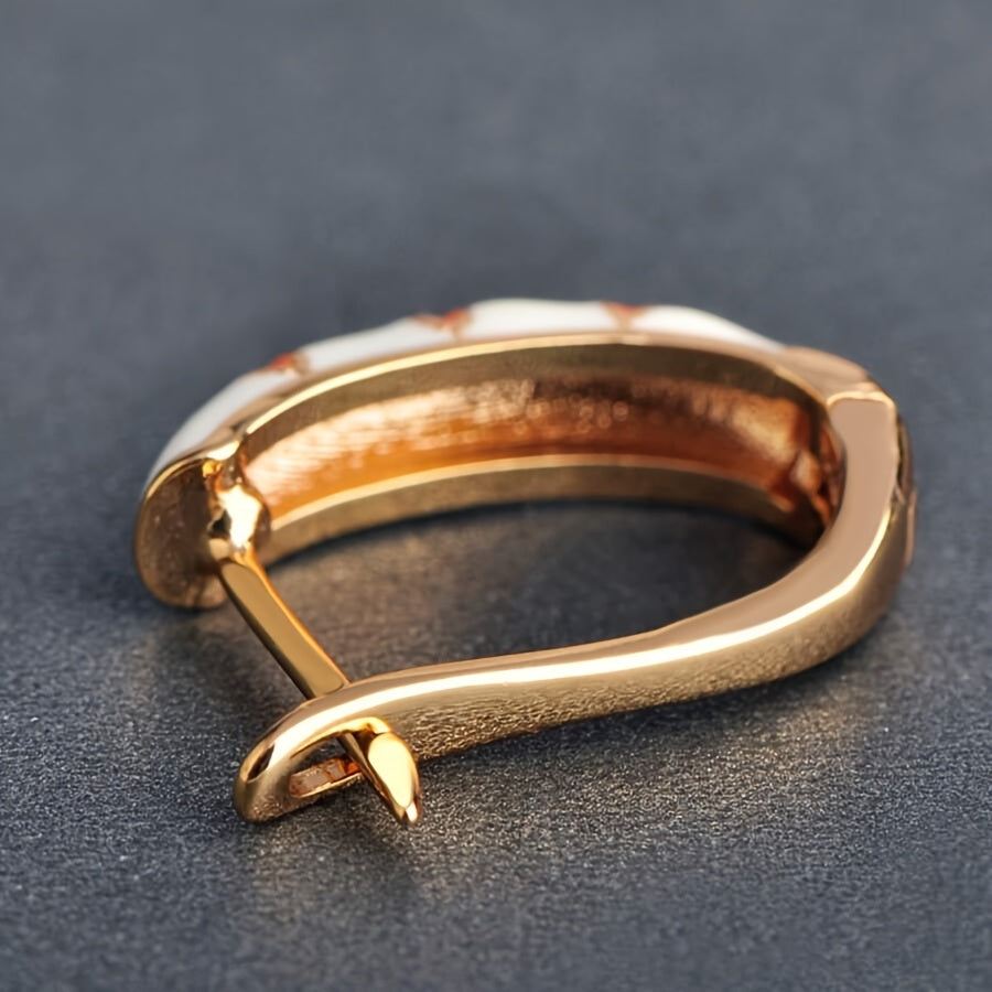 Vintage Inspired Blue Enamel Flower Hoop Earrings with Gold Bordered Copper Design