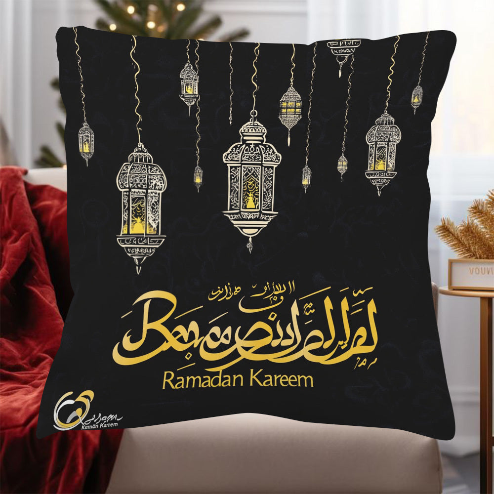 Ramadan Lantern Watercolor Square Pillow Cover 45.72cm Velvet Zipper Washable Indoor Outdoor