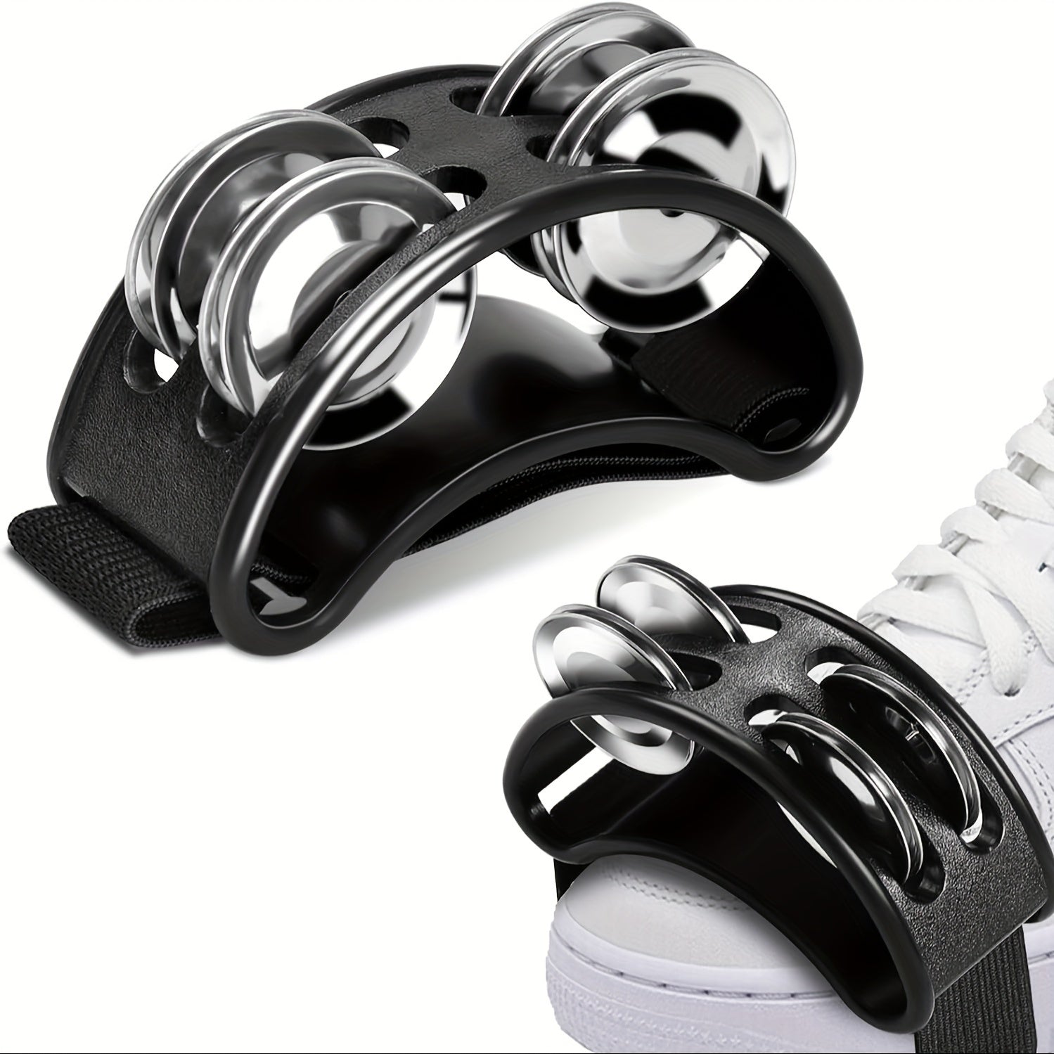 Adult Percussion Foot Tambourine with Steel Bell Tones and Elastic Band