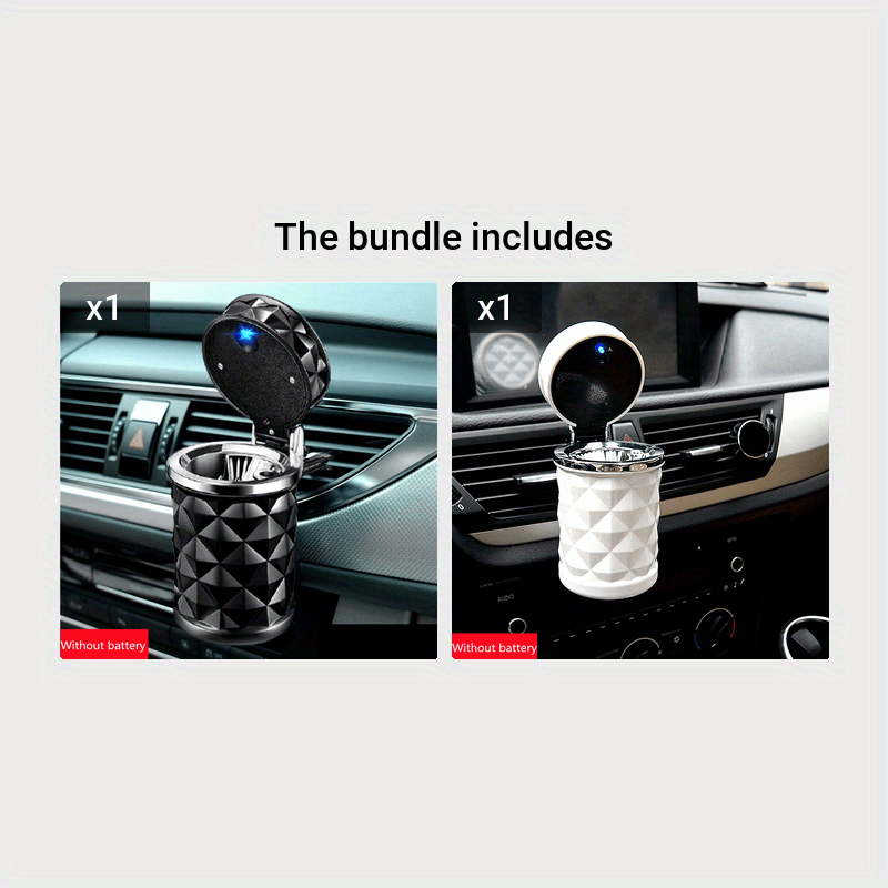 Portativ alloy avtomobil tutun qutisi LED chirog'i bilan, qora va oq, yopiq, kompakt ichki aksessuar