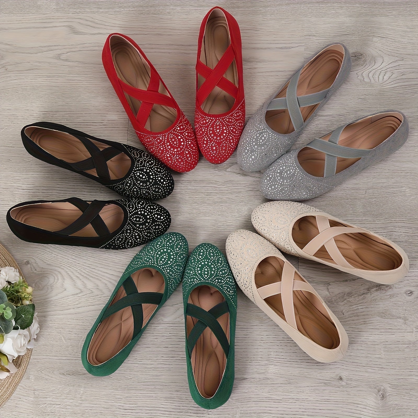 Women's Lightweight Flat Shoes Rhinestone Studded Comfortable Stylish Black