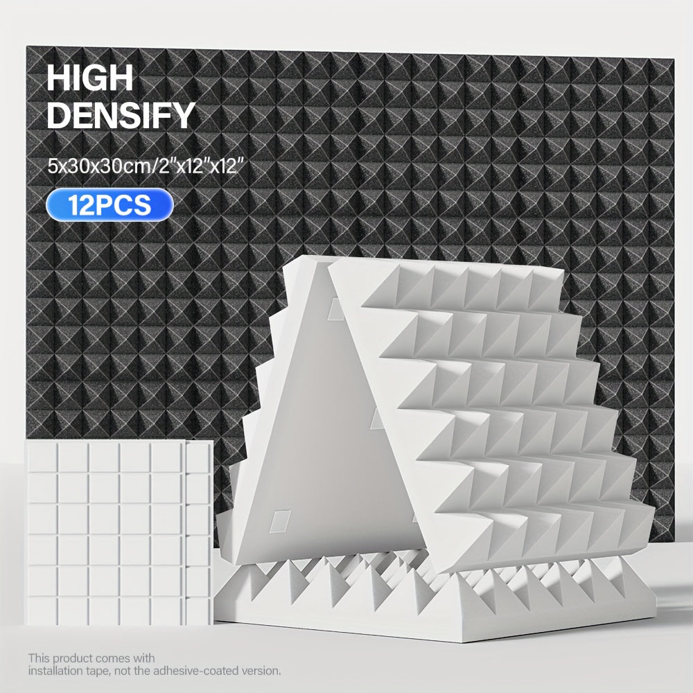 12-штукатурных панелей из акустической пены в пирамидальной форме для звукоизоляции, студии звукозаписи, дома, белые, черные, серые
