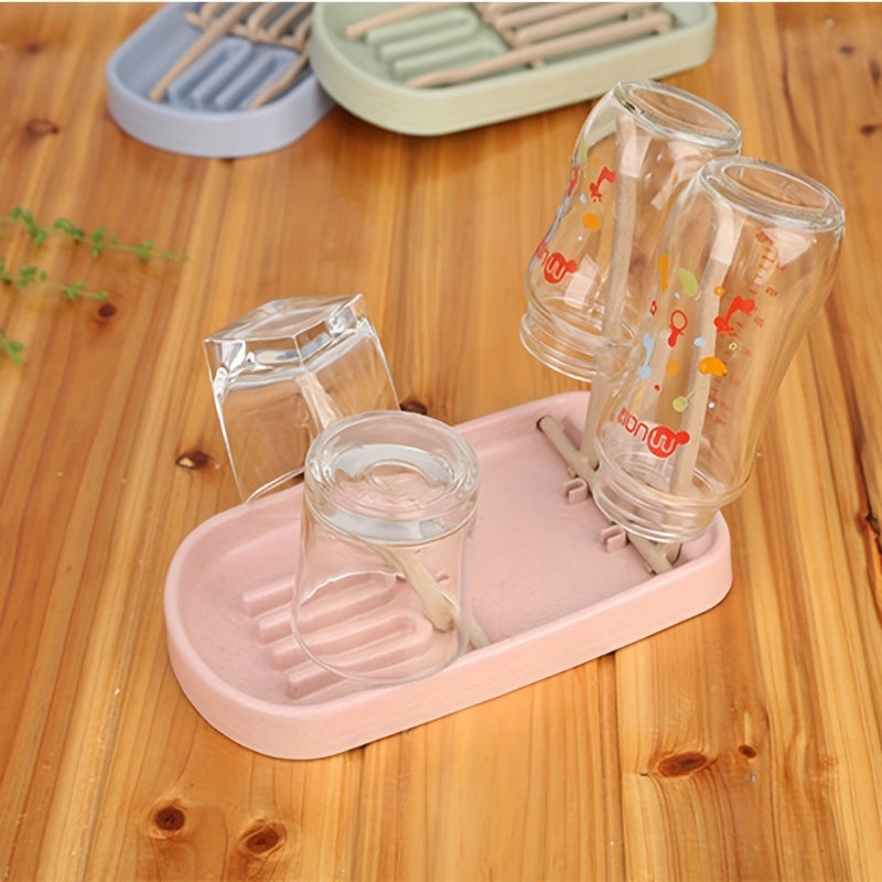 Wheat Straw Milk Bottle Drain Rack with Compartments for Cups and Kitchen Items