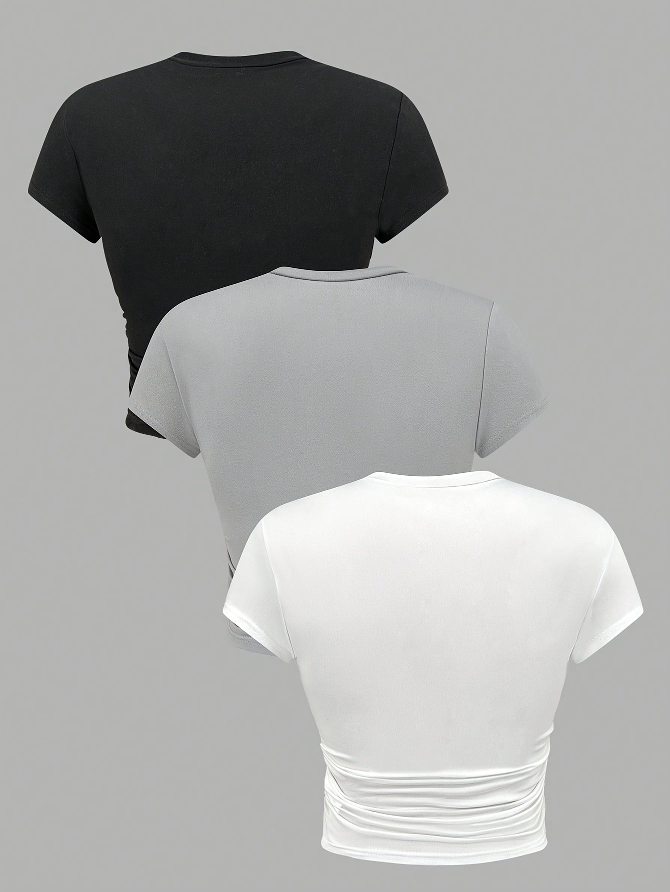 3-Pack Solid Side Ruched Women's Casual Crew Neck Short Sleeve T-Shirts for Spring Summer