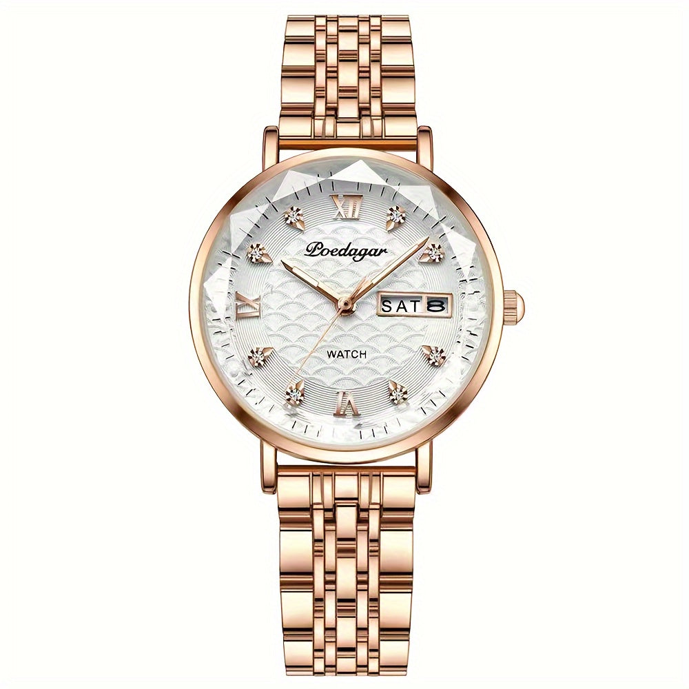 Women's Luxury Quartz Watch Stainless Steel Water-Resistant with Luminous Hands