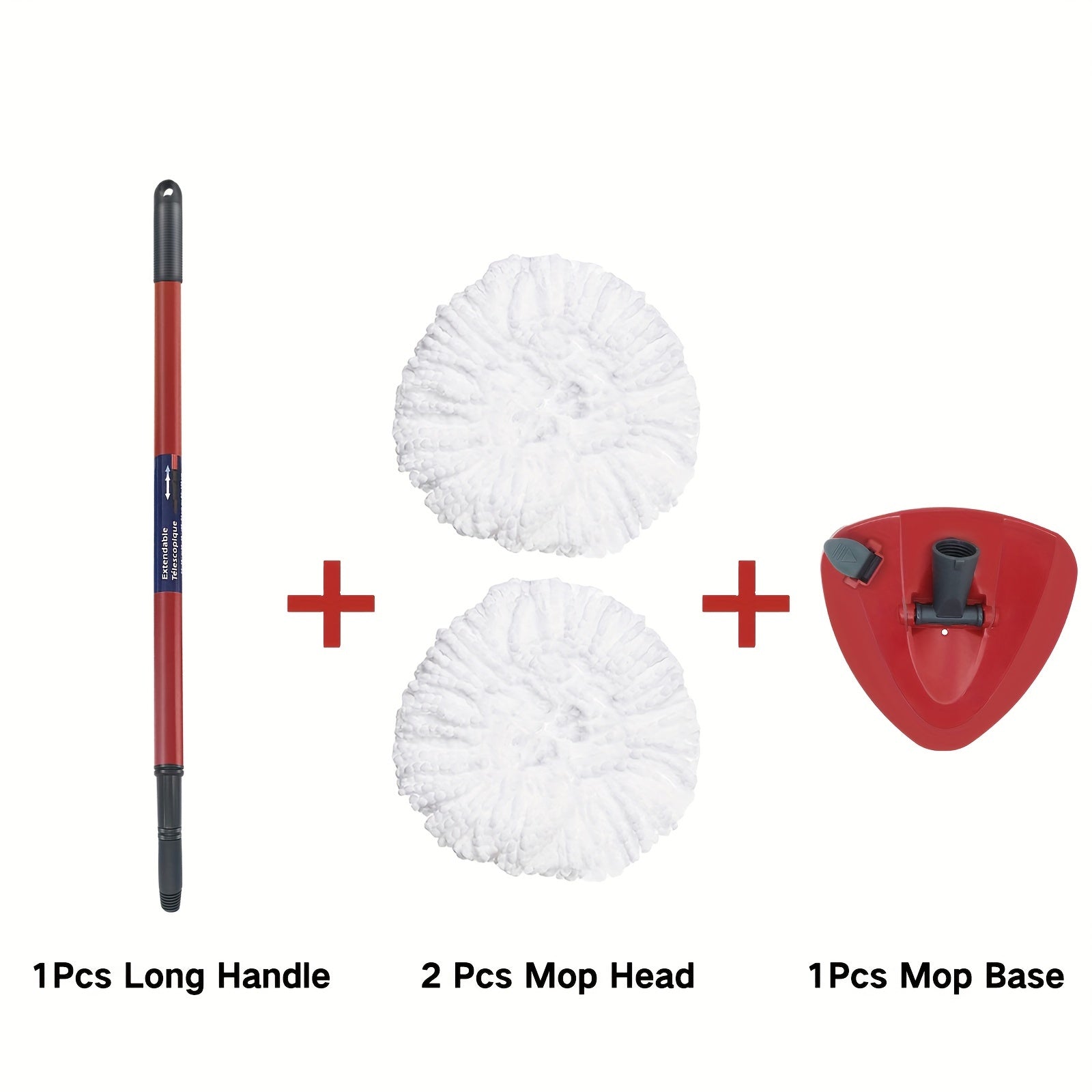 Mop Replacement Parts Set with Microfiber Heads and Adjustable Handle for Spin Mop System